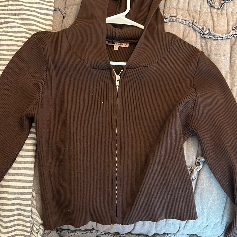 brown cropped sweater jacket